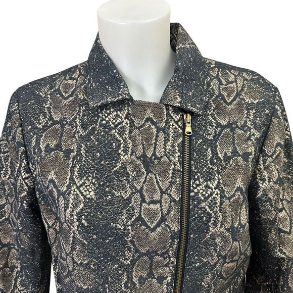 Chicos Snakeskin‎ Metallic Print Asymmetric Zip Moto Jacket Size 1 (M/8) - Picture 2 of 10